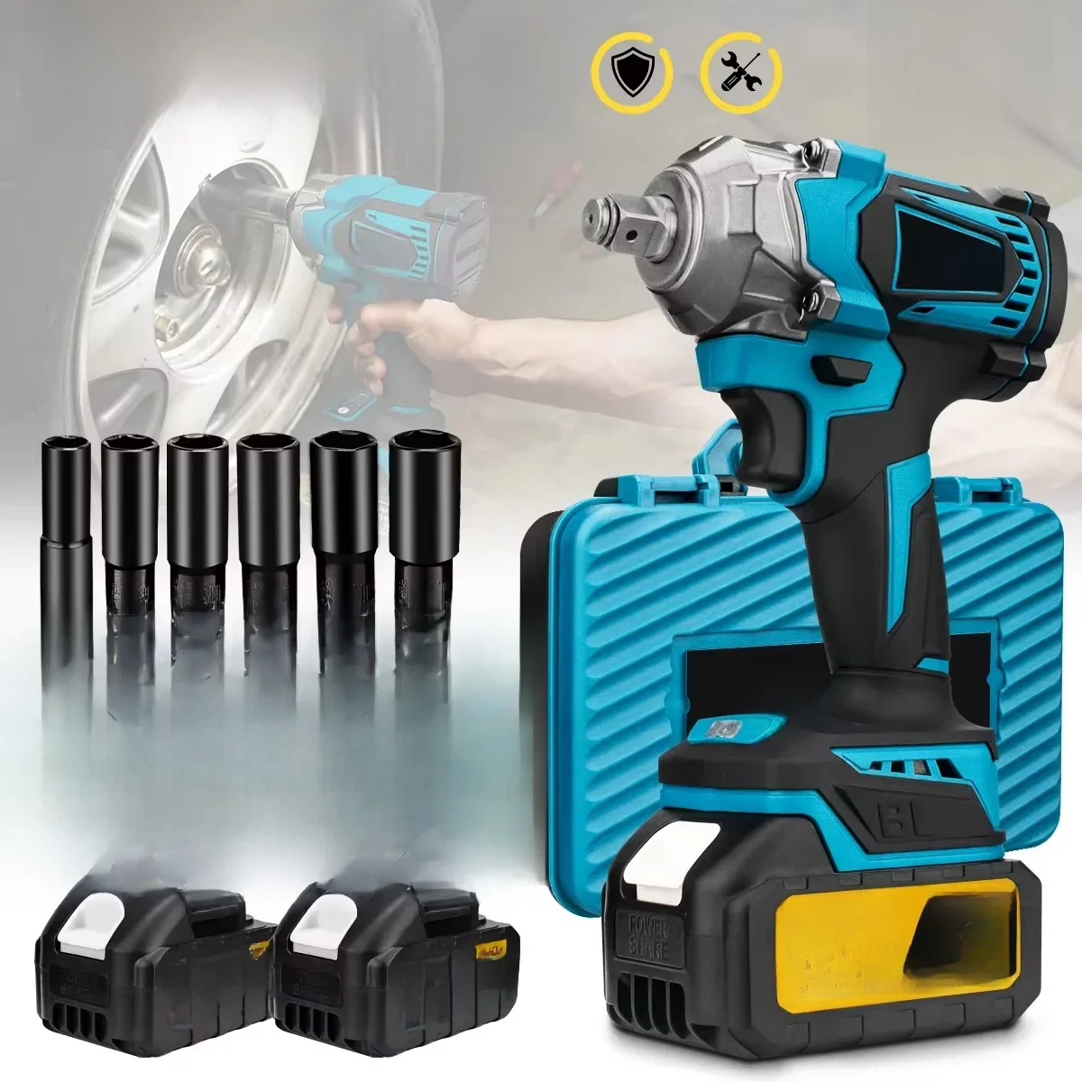 Gisam 1200N.M Borstelloze elektrische slagmoersleutel 1/2 inch schroevendraaier Draadloze elektrische sleutel Gereedschap voor Makita 18V batterijpennen - afbeelding 2