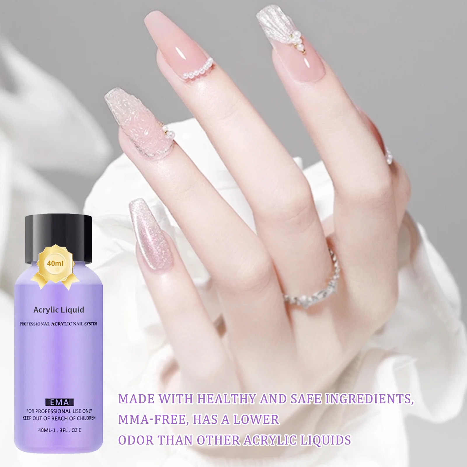 40ml/75ml/120ml líquido acrílico do prego monômero cristal líquido de secagem rápida para a arte do prego extensão do pó acrílico manicure profissional