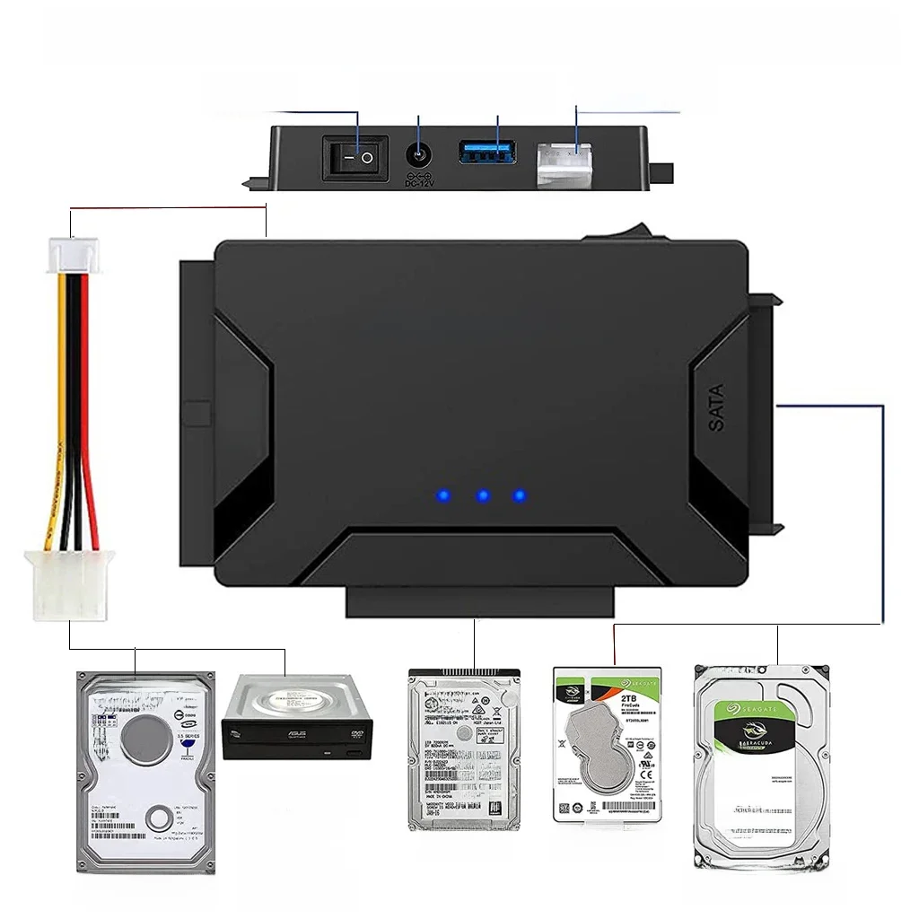 USB 3.0 para SATA IDE adaptador de disco rígido, cabo conversor para HDD, SSD, CD, DVD, ROM, CD-RW,
