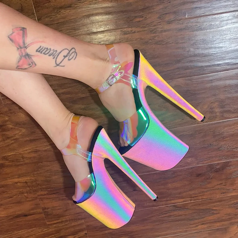 WUXIN H&P صندل نسائي بكعب غريب ومنصة ستيليتو للرقص مقاس 8 بوصات