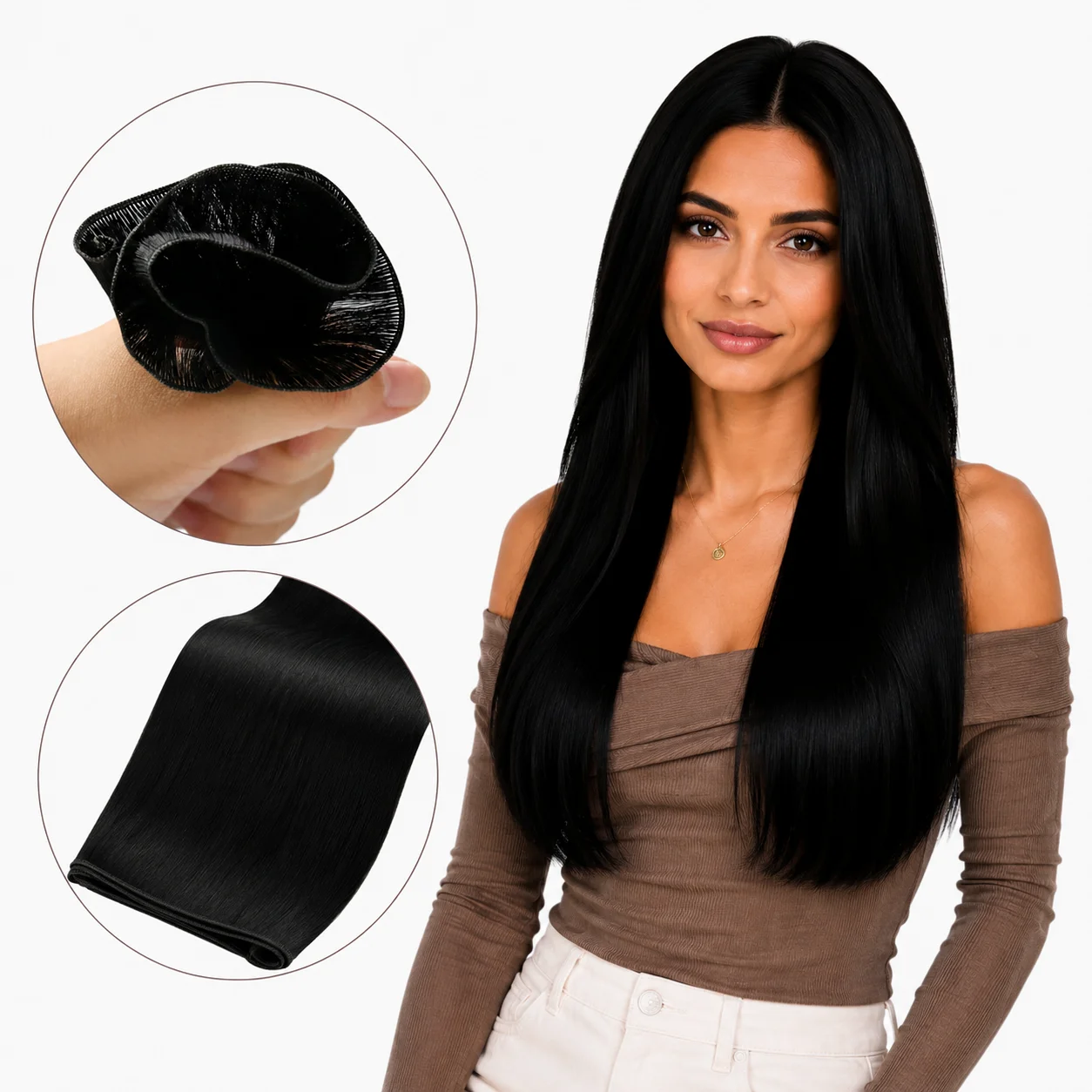 Moresoo Genius Weft Sew in Extensions Hand Tied Weft Hair Extensions Human Hair Remy for Women 16-22inches Thin Weave Hair