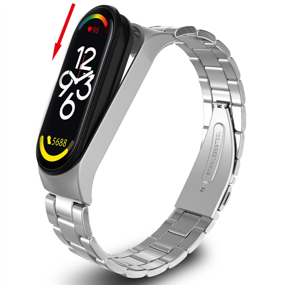 Stainless Steel 3-heads Watchband for Xiaomi Mi Band 7 Strap Bezel Watch Band Wrist Frame For bracelet Miband 7 Case