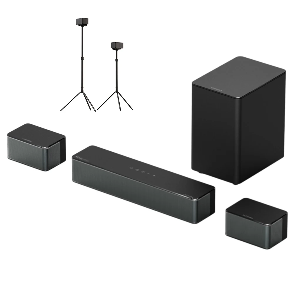 Barre de son Ultimea Poseidon M4T 5.1 canaux avec supports de haut-parleurs Steady 300, système audio home cinéma Dolby Atmos, puissance de pointe 450W, basses profondes, niveau surround réglable, Bluetooth 5.4, HDMI, eARC, optique, AUX, contrôle par application intelligente, compatible montage mural pour Smart TV et usage domestique Barre de son Ultimea Poseidon M4T 5.1 canaux avec supports de haut-parleurs Steady 300, système audio home cinéma Dolby Atmos, puissance de pointe 450W, basses profondes, niveau surround réglable, Bluetooth 5.4, HDMI, eARC, optique, AUX, contrôle par application intelligente, compatible montage mural pour Smart TV et usage domestique