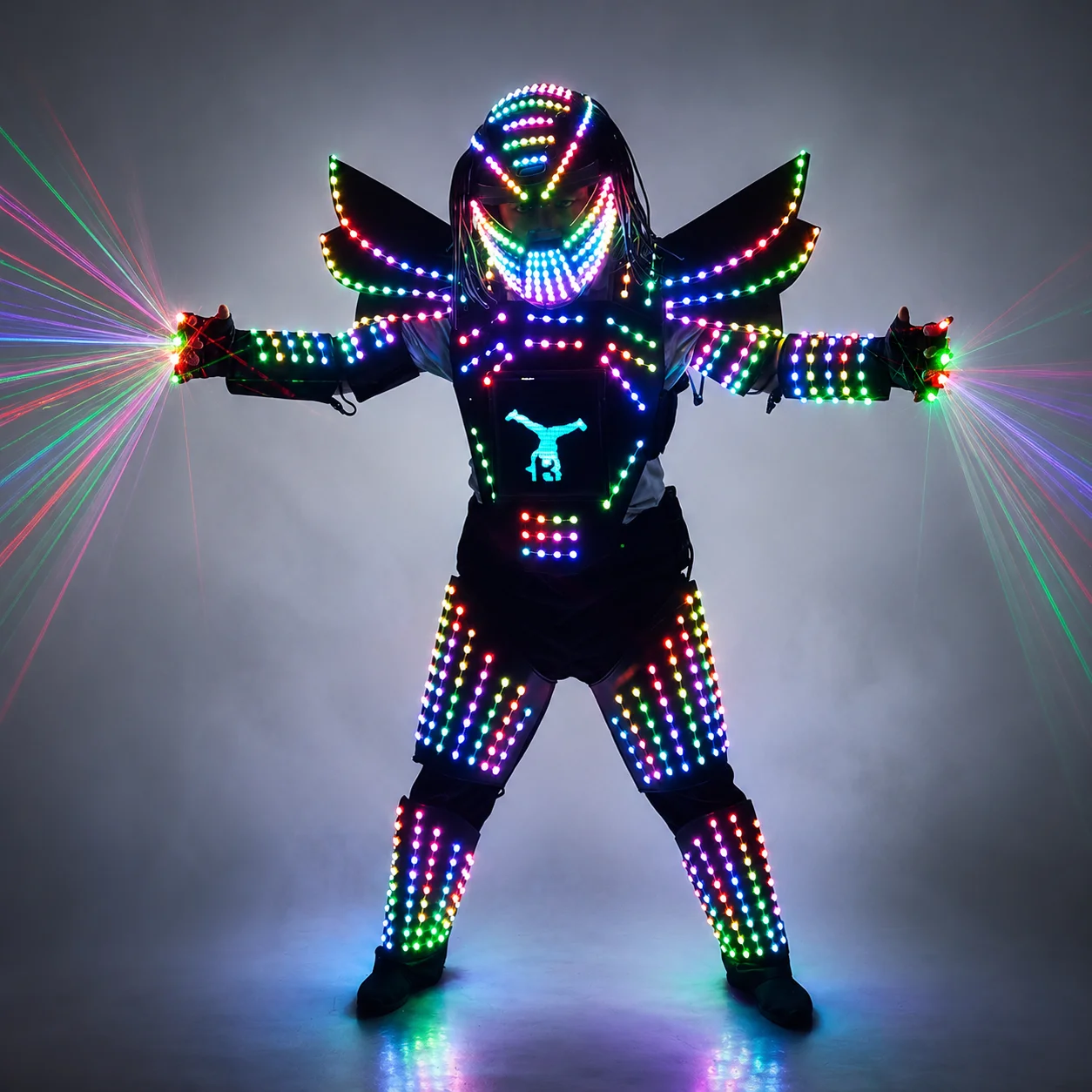 Pixels LED Robot Suit, Full Color Change, Stage Show, Singer Party Performance Wear, Helmet with LED Gloves