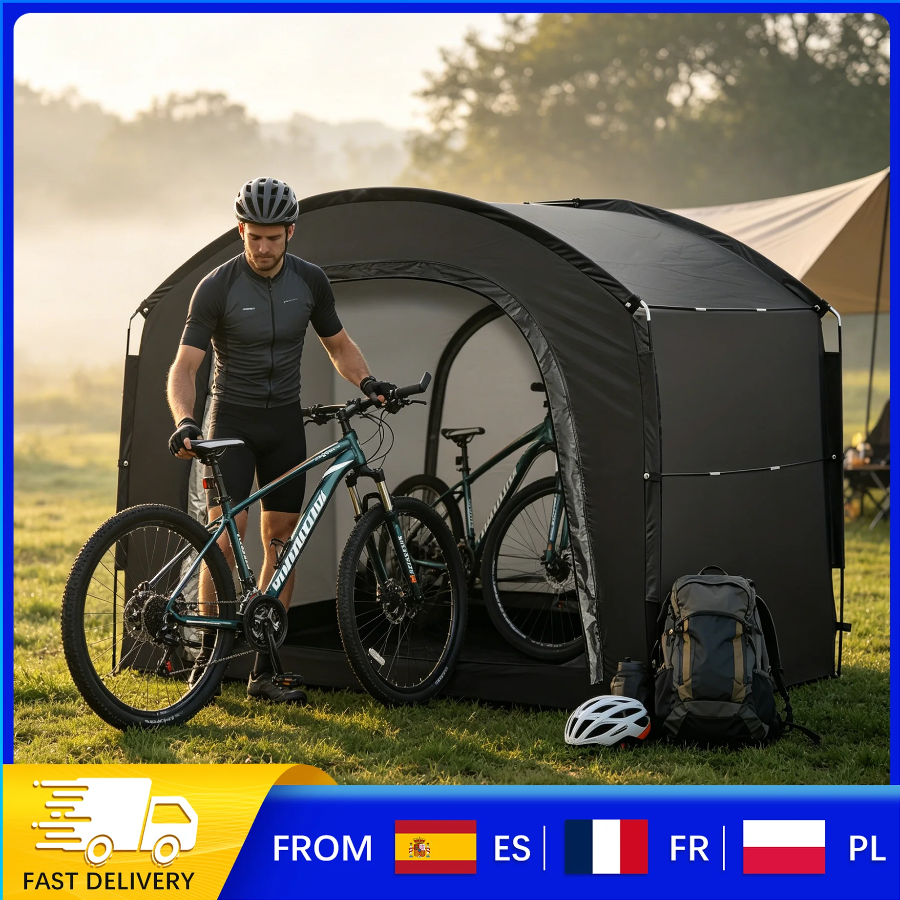 Tente de rangement pour vélos imperméable, capacité 4 vélos, abri de jardin extérieur, protection contre la pluie, la neige et les UV, multi-usages pour outils de jardin et jouets, portable avec sac