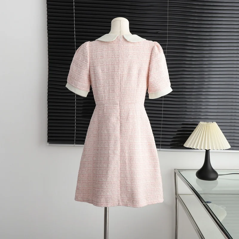 Women Pink Elegant Fashion Sweet Slim High Waist Mini Summer Dress Robe Femme