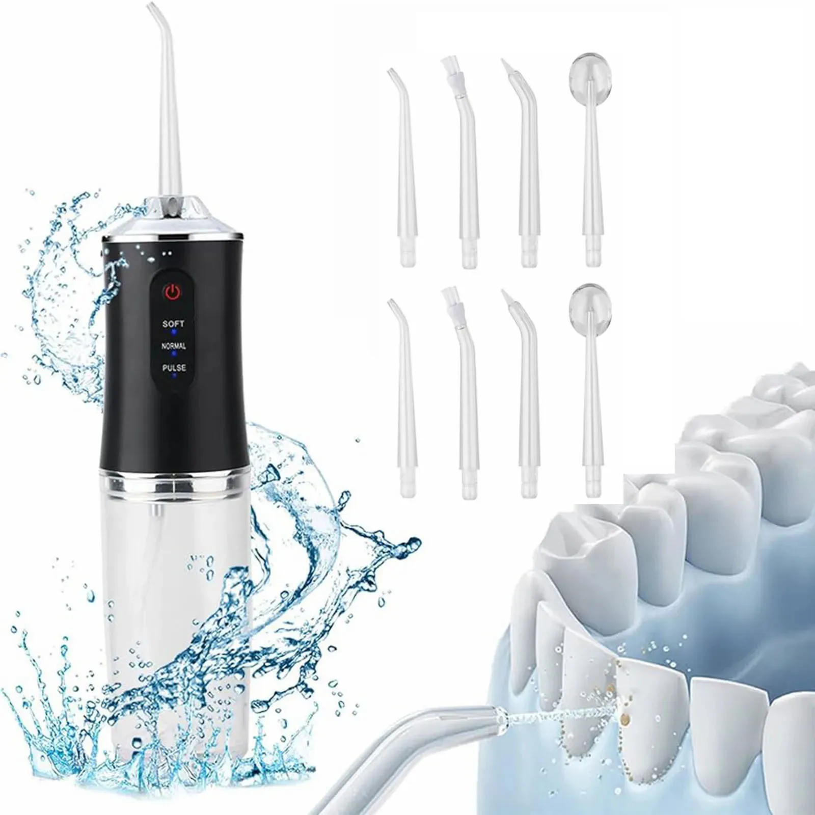 Water Flossers Portable Dental Irrigator Cordless Floss Irrigators Jet Rechargeable Oral Flossers Black Sets for Adults Braces