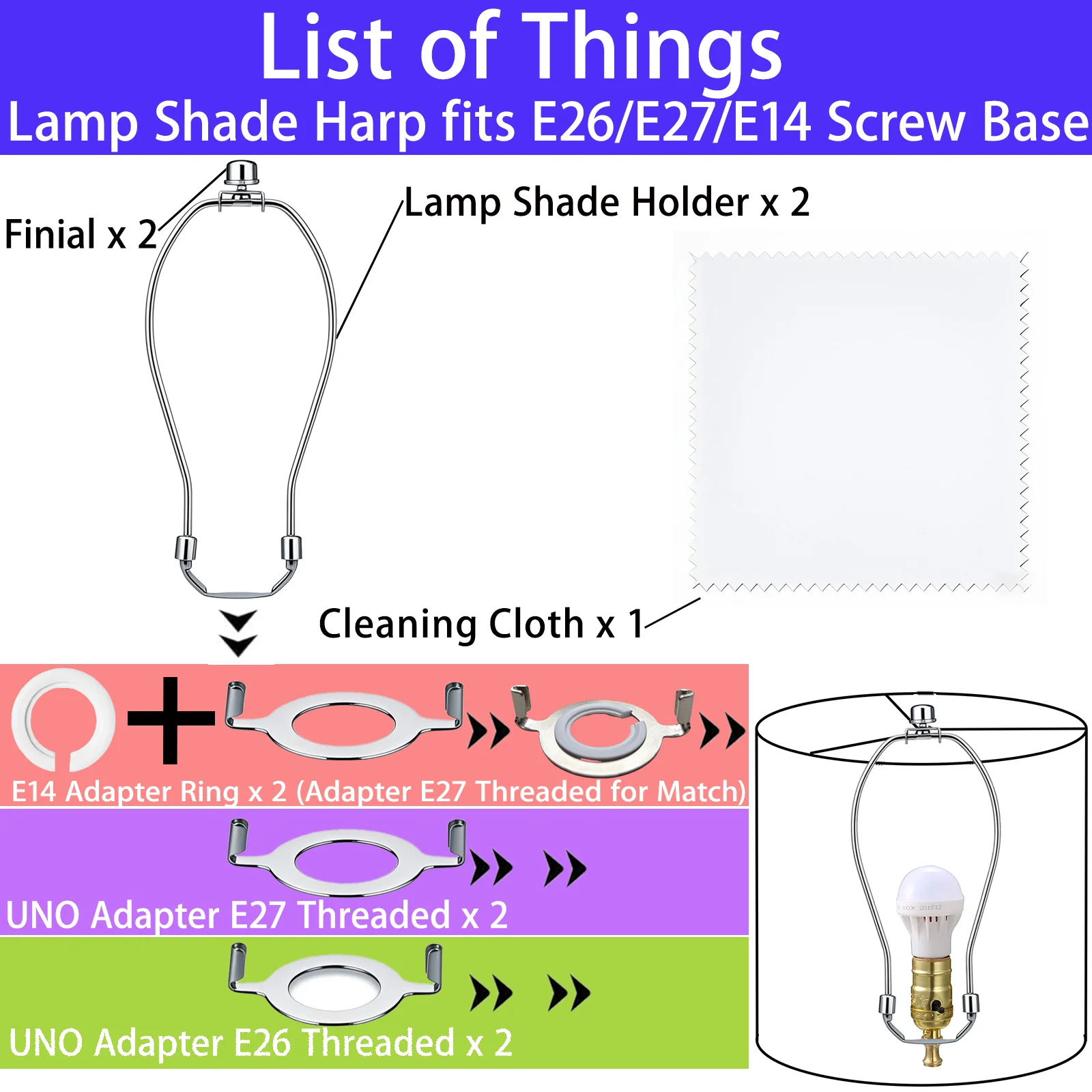 Supporto per paralume, arpa per lampada include base a sella standard, staffa per paralume resistente staccabile per lampade da tavolo e da terra