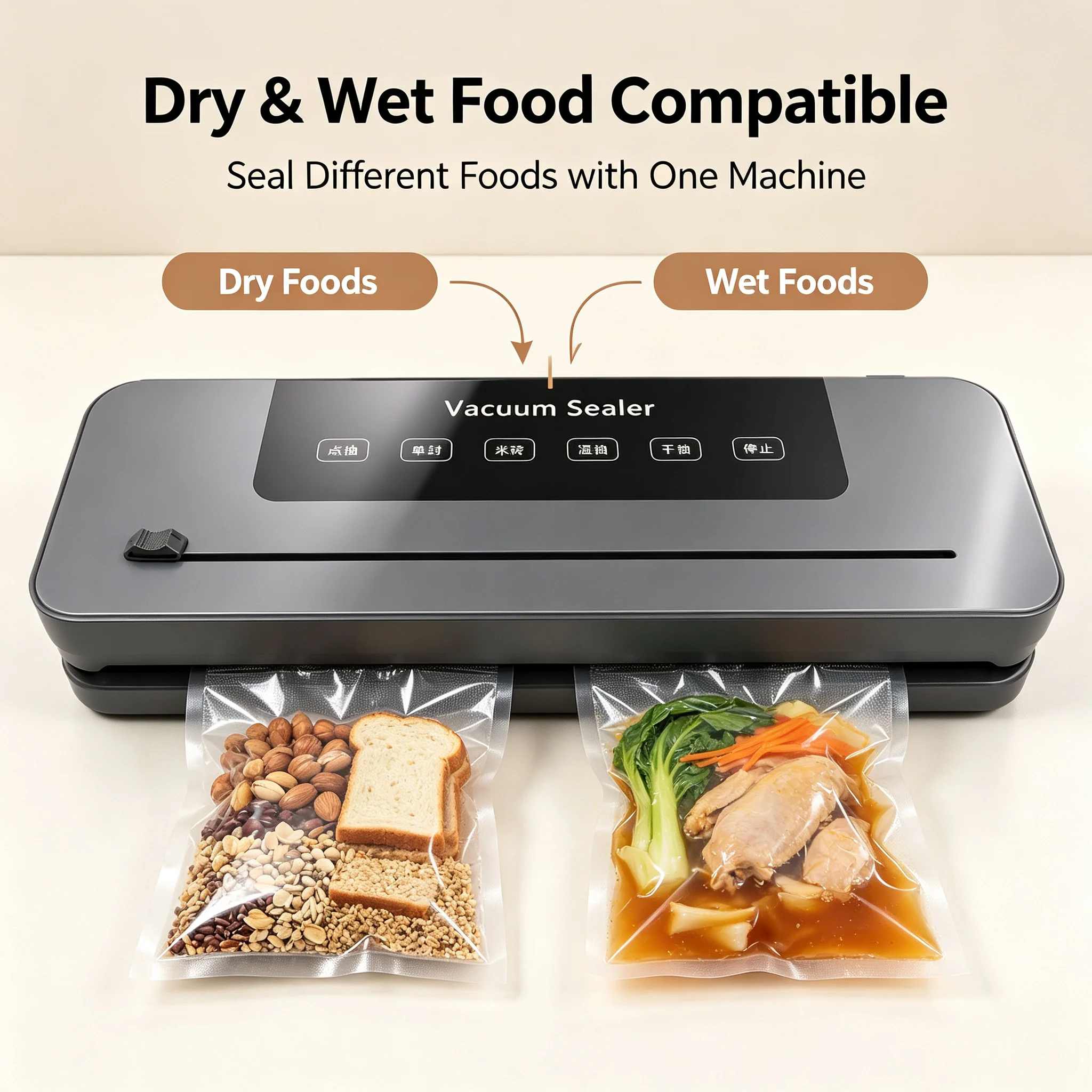 Vacuum Sealer Machine, Built-in Cutter Touch Button Dry Wet Mode Electric Food Sealer for Kitchen Storage