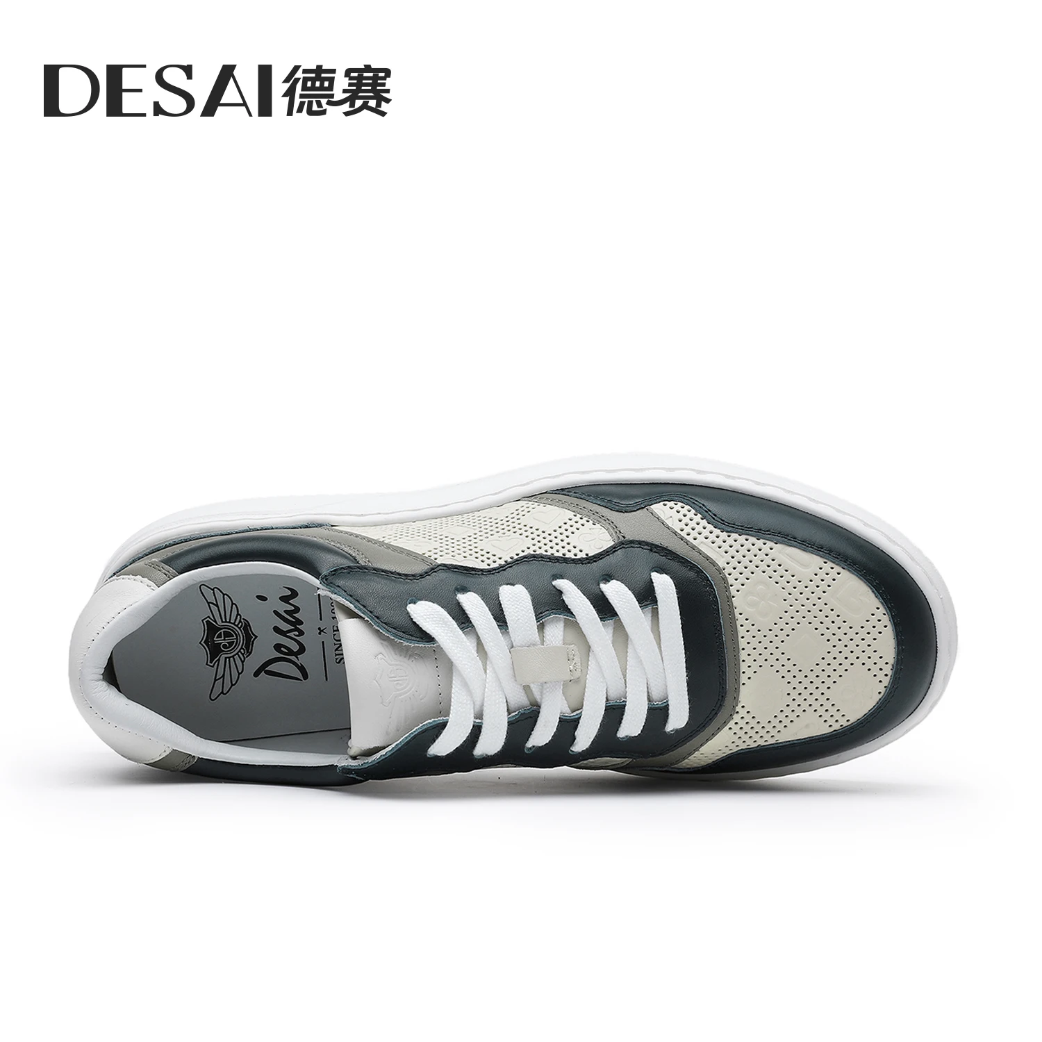 DESAI Brand Sports Men Casual Shoes Soft Outsole Cowhide Upper White Male Laces Up Summer Breath Design Footwear