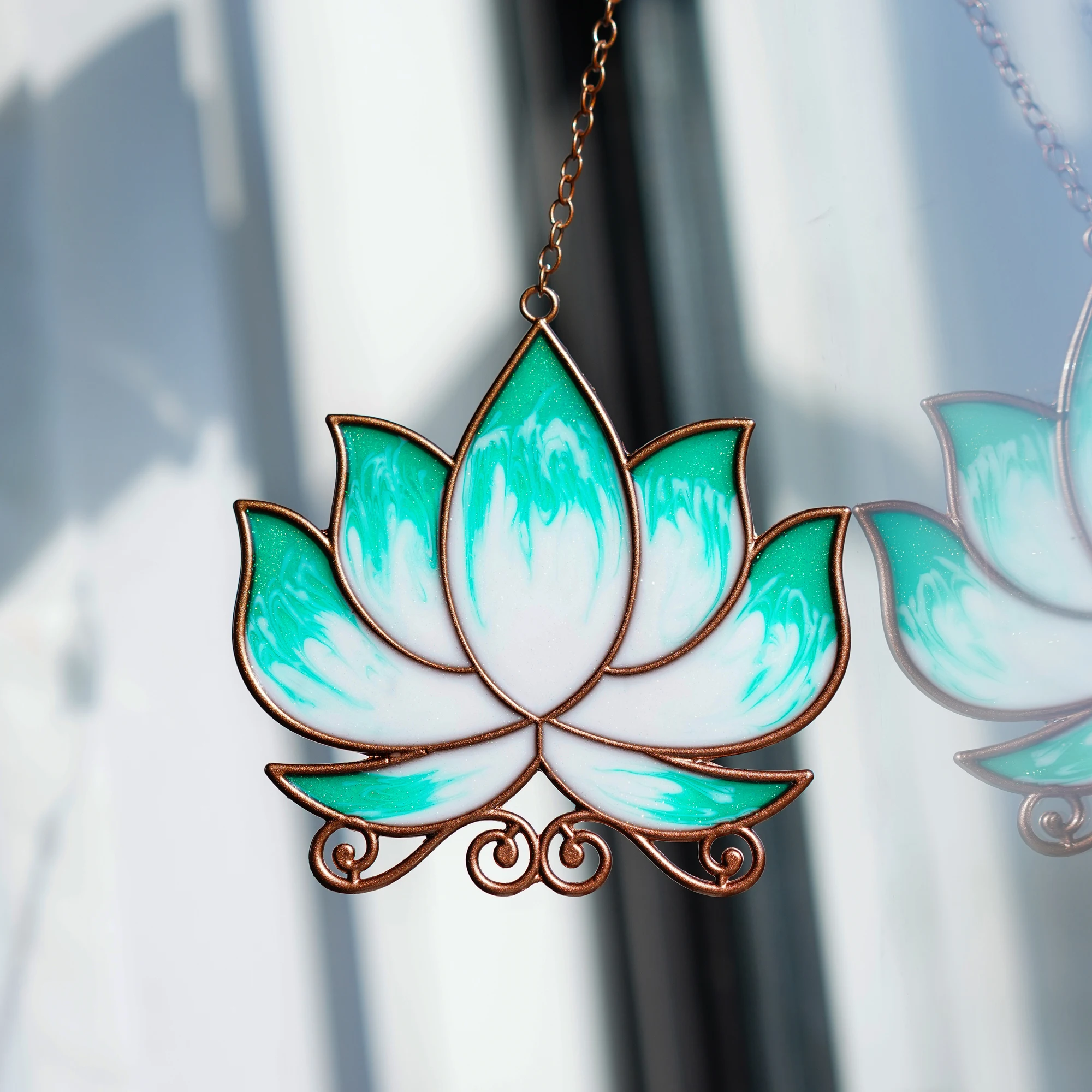 

Handmade Lotus Flower Pendant Epoxy Resin Window Panels Hangings Ornament Gifts for Lotus lover Home Garden Decoration