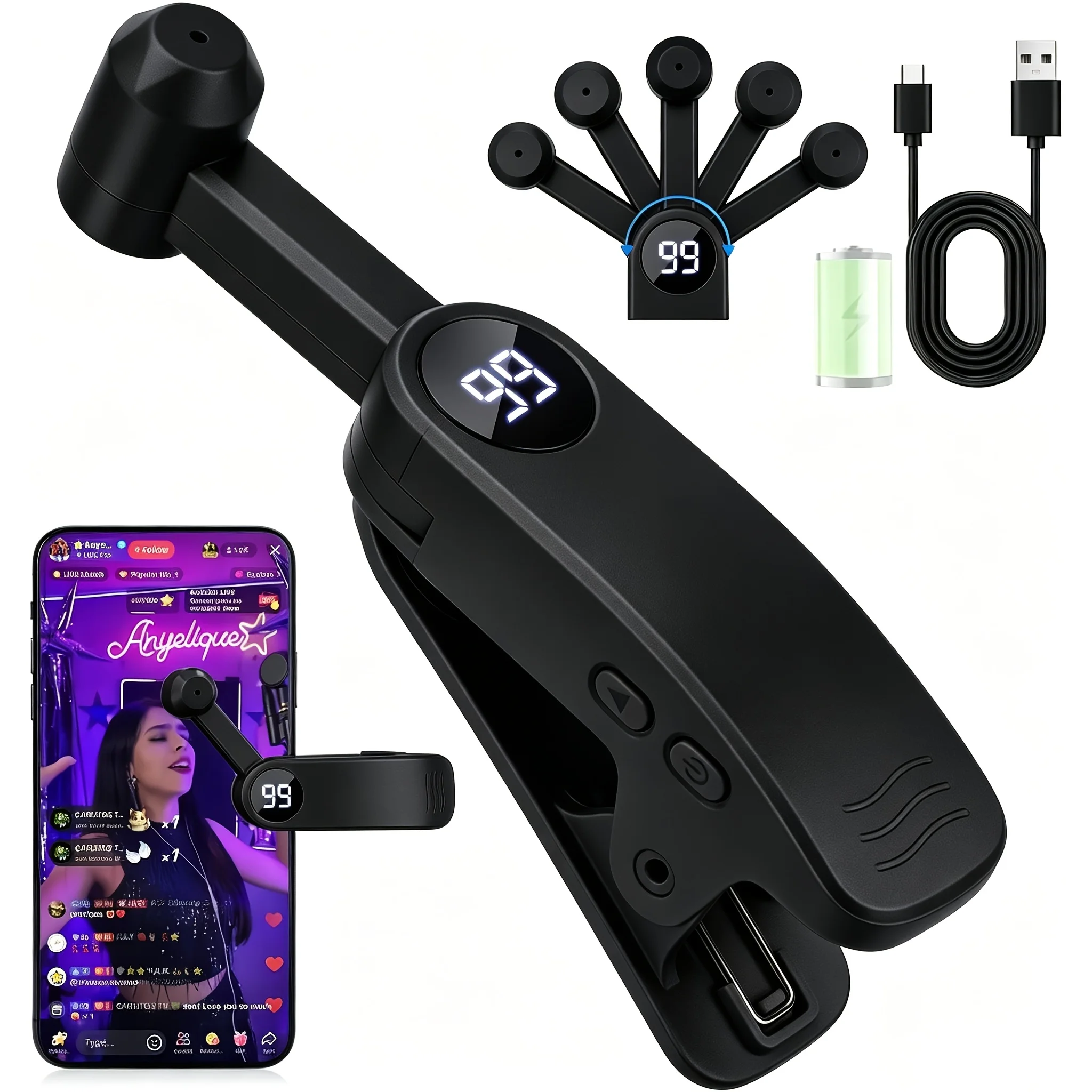 Universal Auto Screen Clicker 108 Adjustable Speeds Clip-On Tapper Device Simulated Finger Touch for Live Stream Likes Video Scrolling Smartphones Hands-Free Tapping
