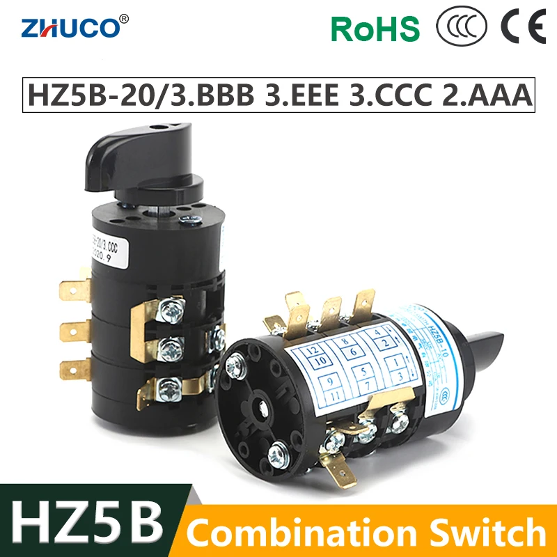 ZHUCO HZ5B-20/3.CCC 3.BBB 3.EEE 2.AAA Rotary Cam Switch 20A 660V Transfer Combination Switch Used On Electric Welding Machine