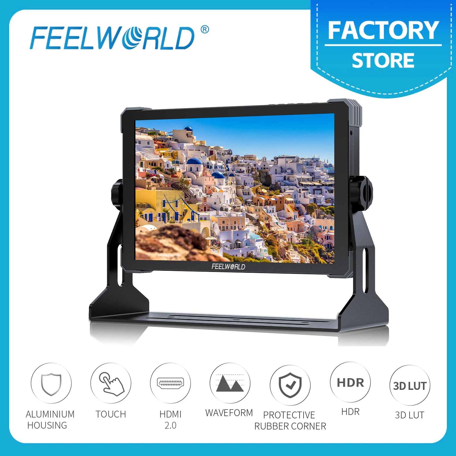 

FEELWORLD T10 10.1 Inch Aluminium DSLR Camera Field Monitor Touch Screen 4K HDMI NP-F External Install and Power Kit