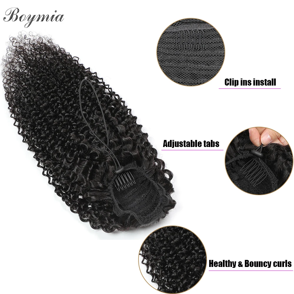 Kinky Curly Proximity Wstring Ponytail Extensions de cheveux humains pour femme, réinitialisation queue de cheval, Postiche brésilienne, Water Wave