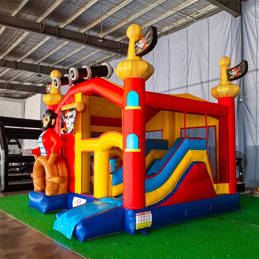 Château gonflable à rebond sur le thème des pirates, maison de saut pour enfants avec toboggan, grande zone de saut, maison de rebond pour location de fête, Evet