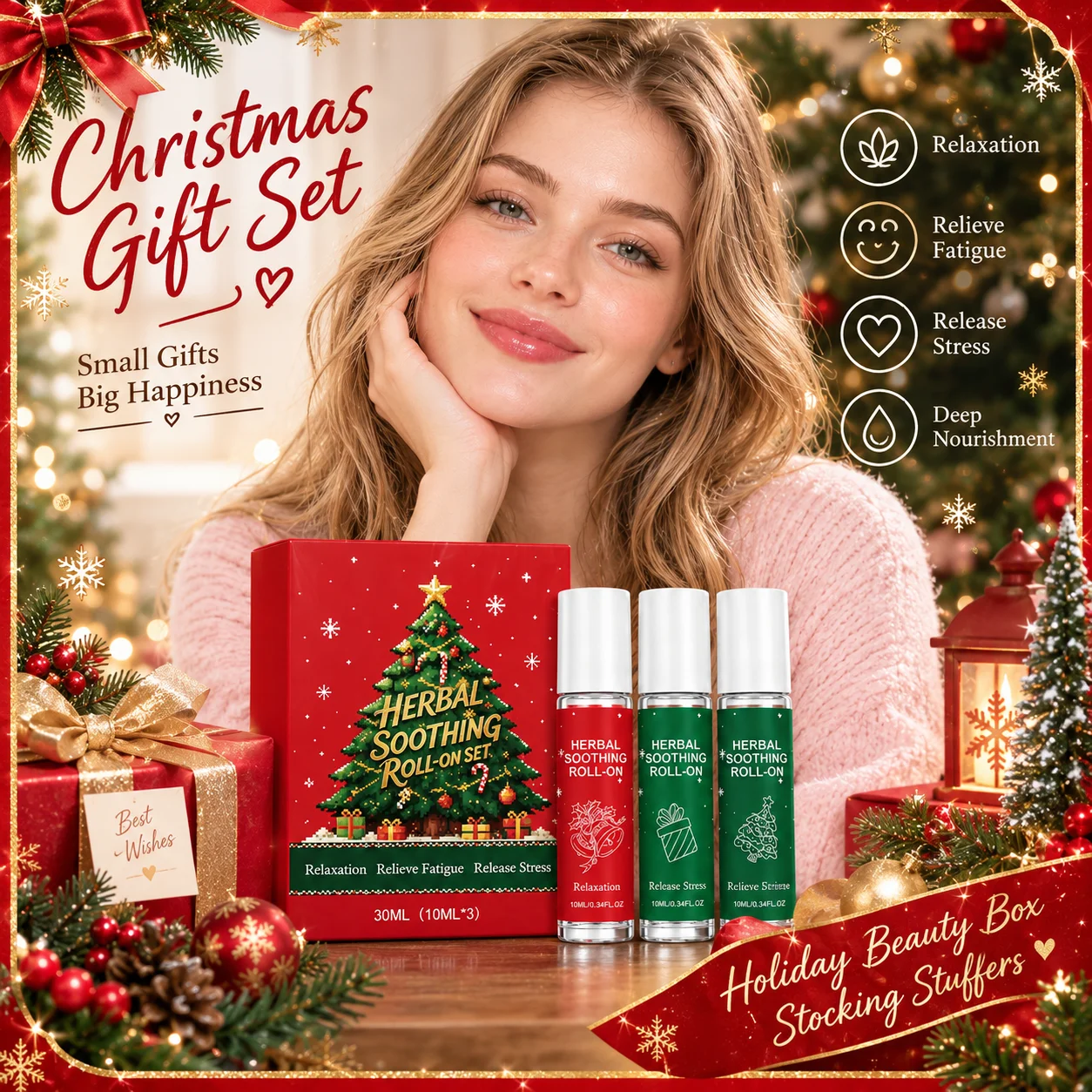 Herbal Soothing Roll‑on Set Relieve Fatigue Release Stress Relax Body & Mind Christmas Gift Set Wellness Aromatherapy Roller Oil