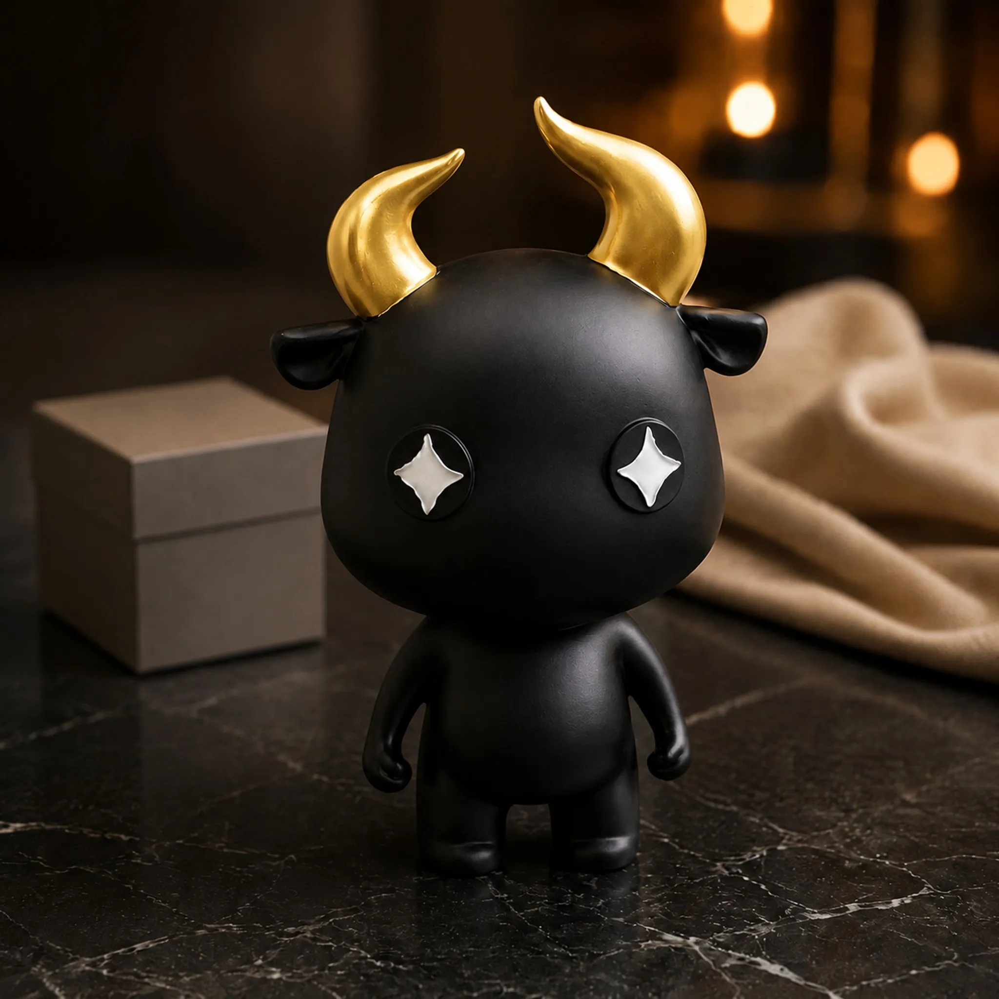 Black Gold Bull / Resin Sculpture / Modern Abstract Art / Collectible Home Decor / Desk Shelf Display
