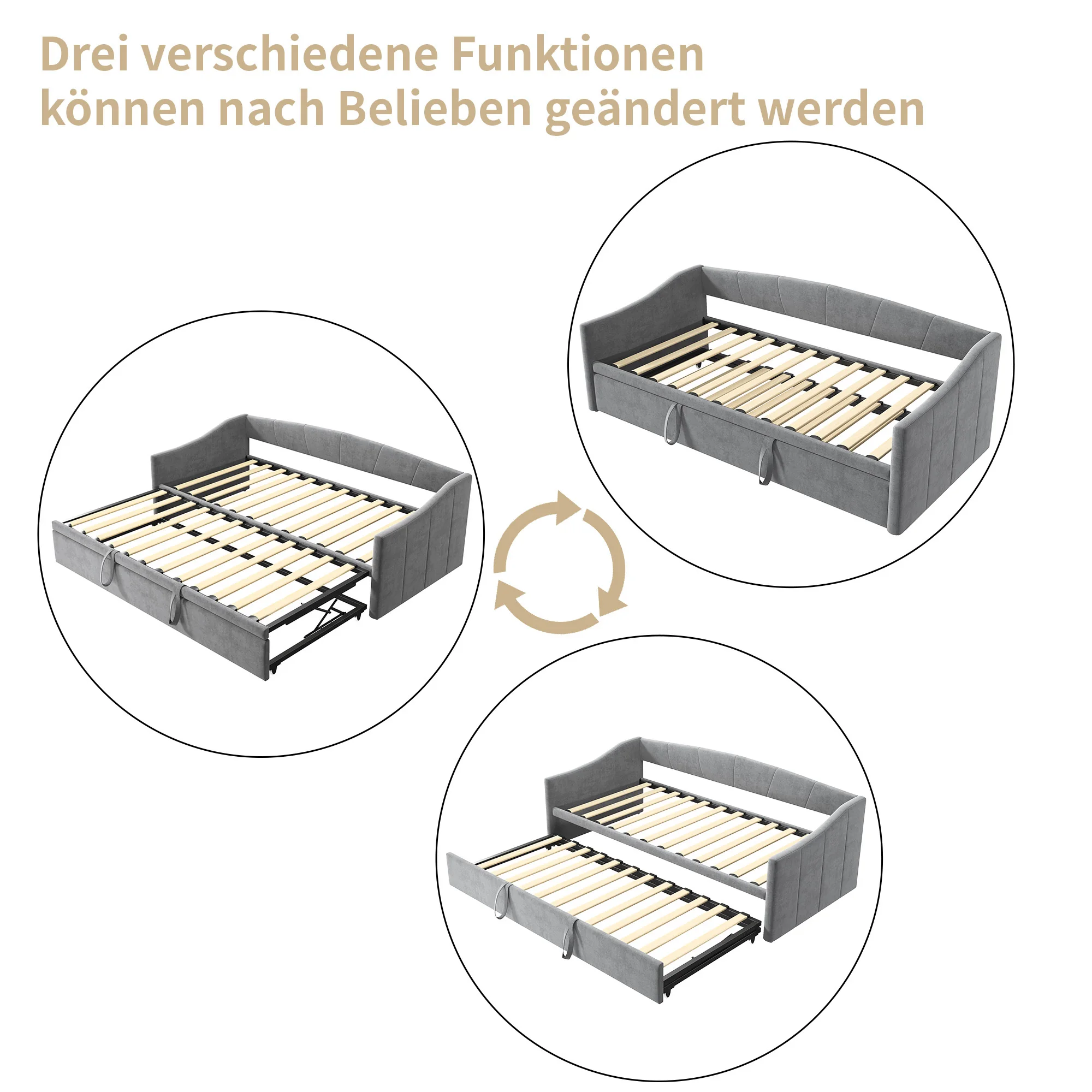 2-in-1 slaapbank DAG-bedden 90/180x200 cm Opklapbare slaapbank Uittrekbaar bed Fluweel Geen matras