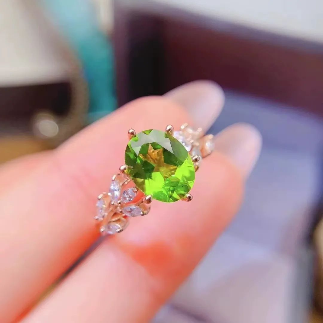 KJJEAXCMY Women's Ring| Natural Peridot S925 silver , electroplated color retention process, high-clarity support testing Gift