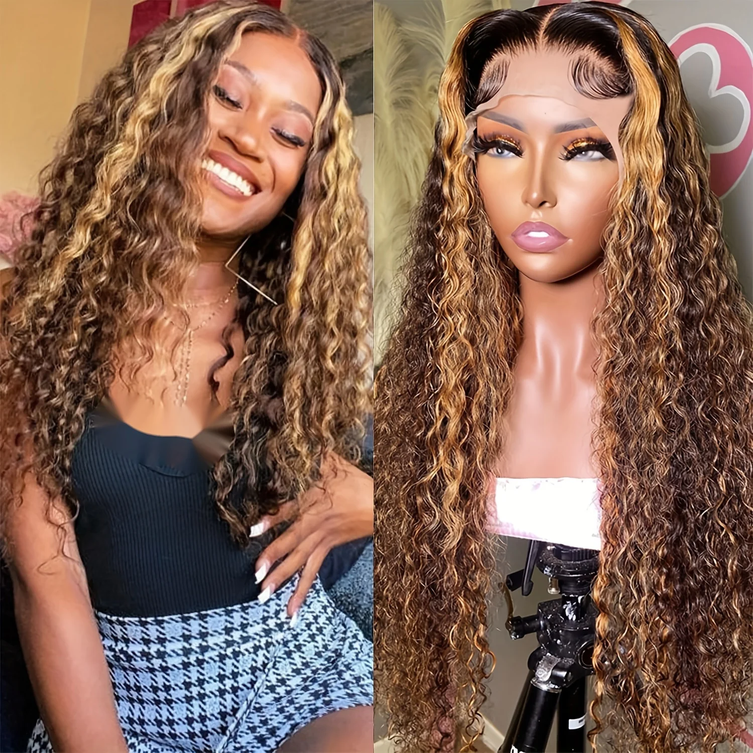 13x6 Lace Frontal Wig Curly Human Hair Wigs 28 Inch Highlight Ombre P427 Colored Brazilian Curly Wave 13x4 Lace Front Wig