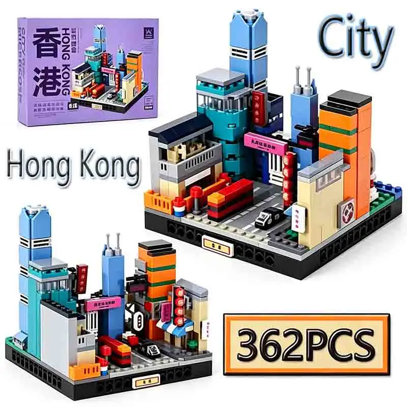 362PCS Hong Kong City Street View Architecture Building Blocks Set Creative DIY Puzzle Toy for Children Birthday Gift