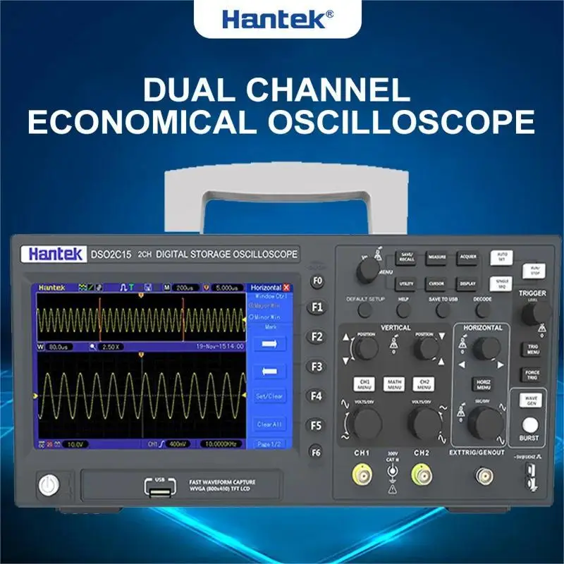 Hantek DSO2D15 Digital Oscilloscope duel Channel output MHz Signal producer 1GSa/s sanding Te Voltmeter Frequency Meter