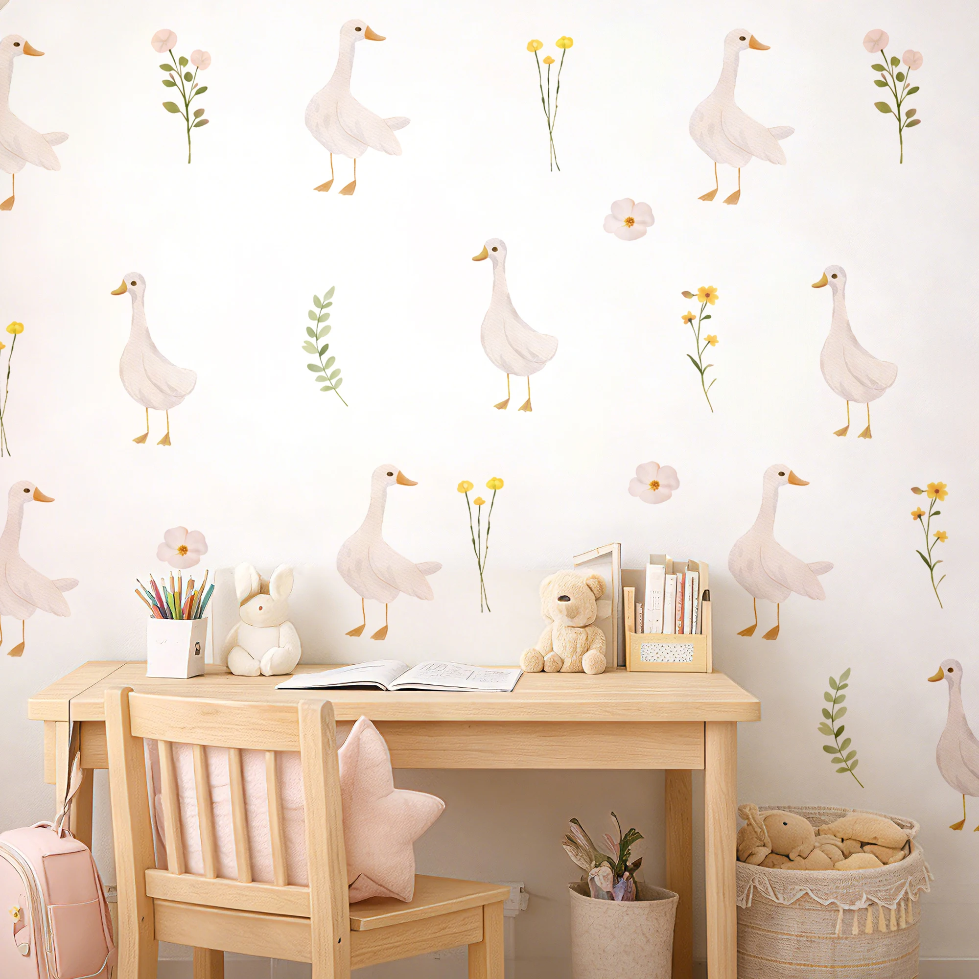 Cartoon Goose Self-Adhesive Wall Decal Vinyl Removable Nursery Wall Stickers for Kids Rooms Living Room Decor WallDecalWallpaper