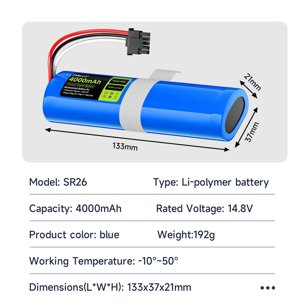 PALO 14.4V 4000mAh Sweeper Replacement Battery Pack For Proscenic M6 Pro LDS M7 Xiaomi Mop 2S Mop P Mop Pro Robot Vacuum Cleaner