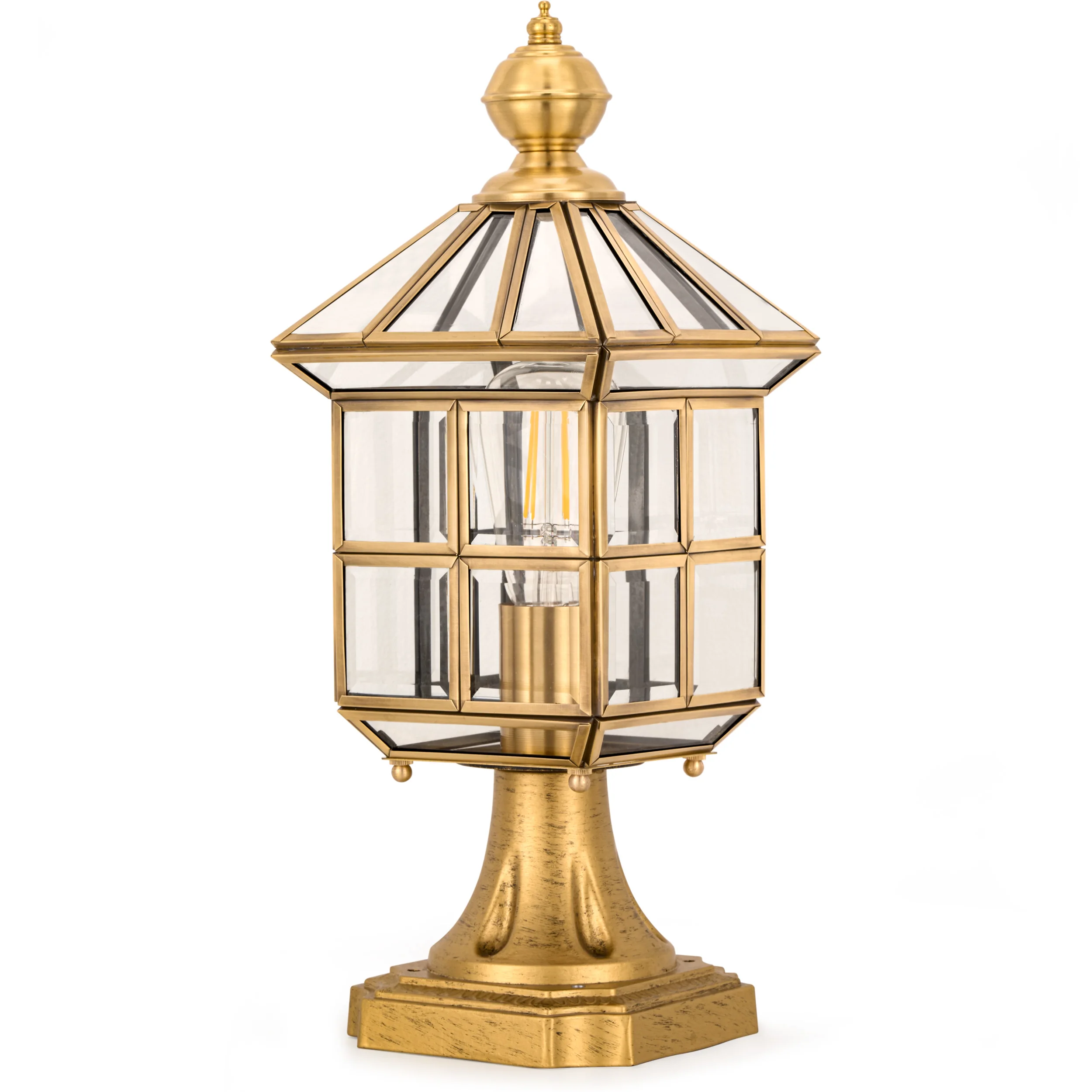 

Meluaim Outdoor Post Light - Brass and Glass Pillar Lamp with E26 Base, Elegant Gold Fixture for Garden or Entryway