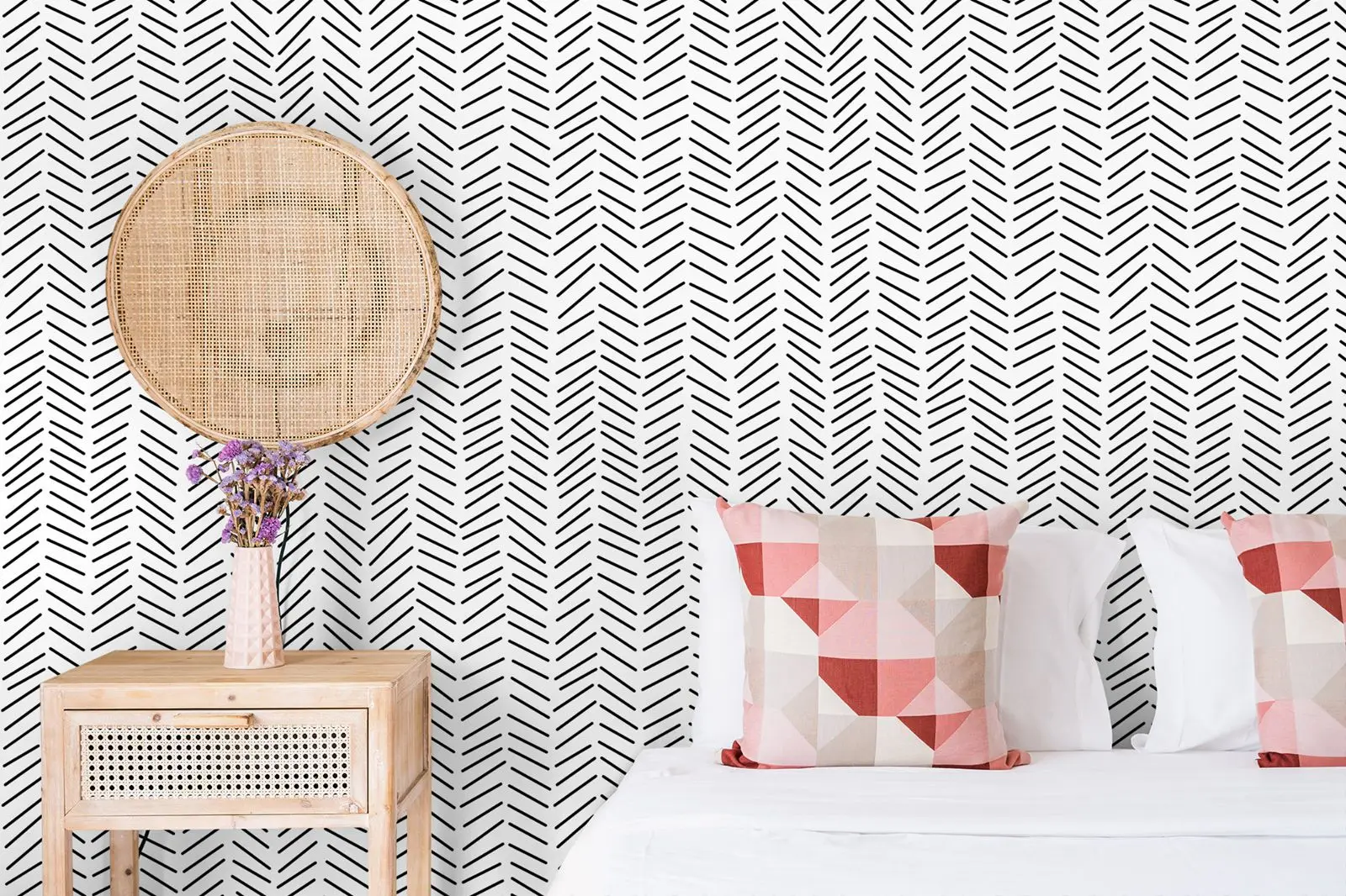 Chevron Black and White Line Wallpaper, Scandinavian Stylish Geometric Lines Wall Paper, Minimalist Herringbone Stripe Walpaper