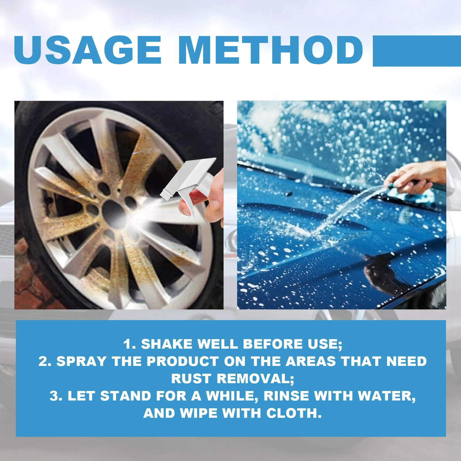 Homonth مزيل صدأ السيارة مسحوق الحديد تنظيف تلميع تقليل الأوساخ العنيدة استعادة بريق حماية الطلاء إزالة الصدأ السيارة