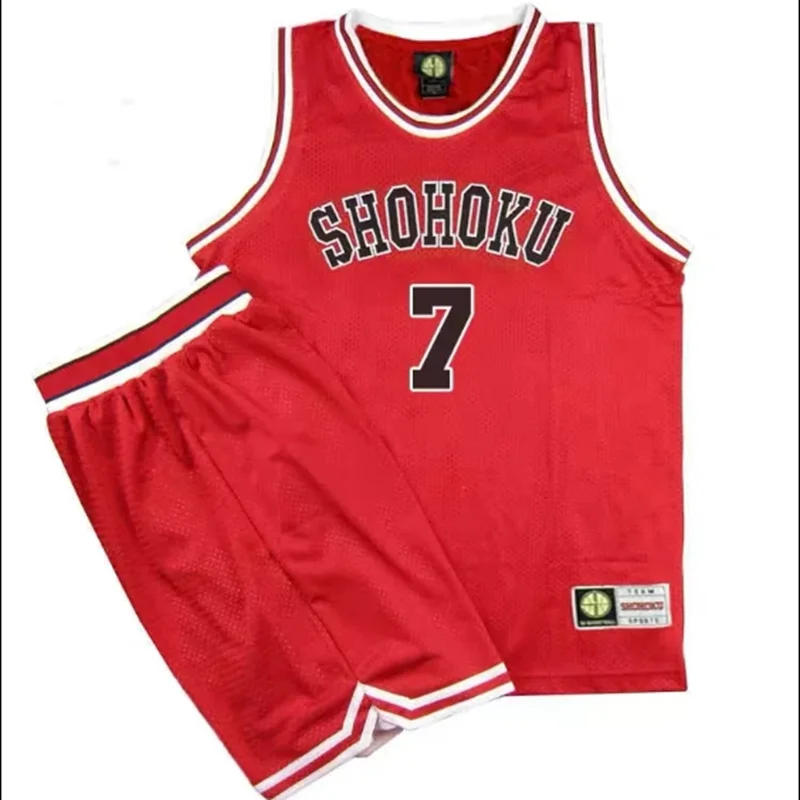 Conjunto de camisa da equipe de basquete da escola Miyagi, Anime Cosplay, Enterrada, Rukawa Sakuragi Uniforme Vermelho, Trajes, 7