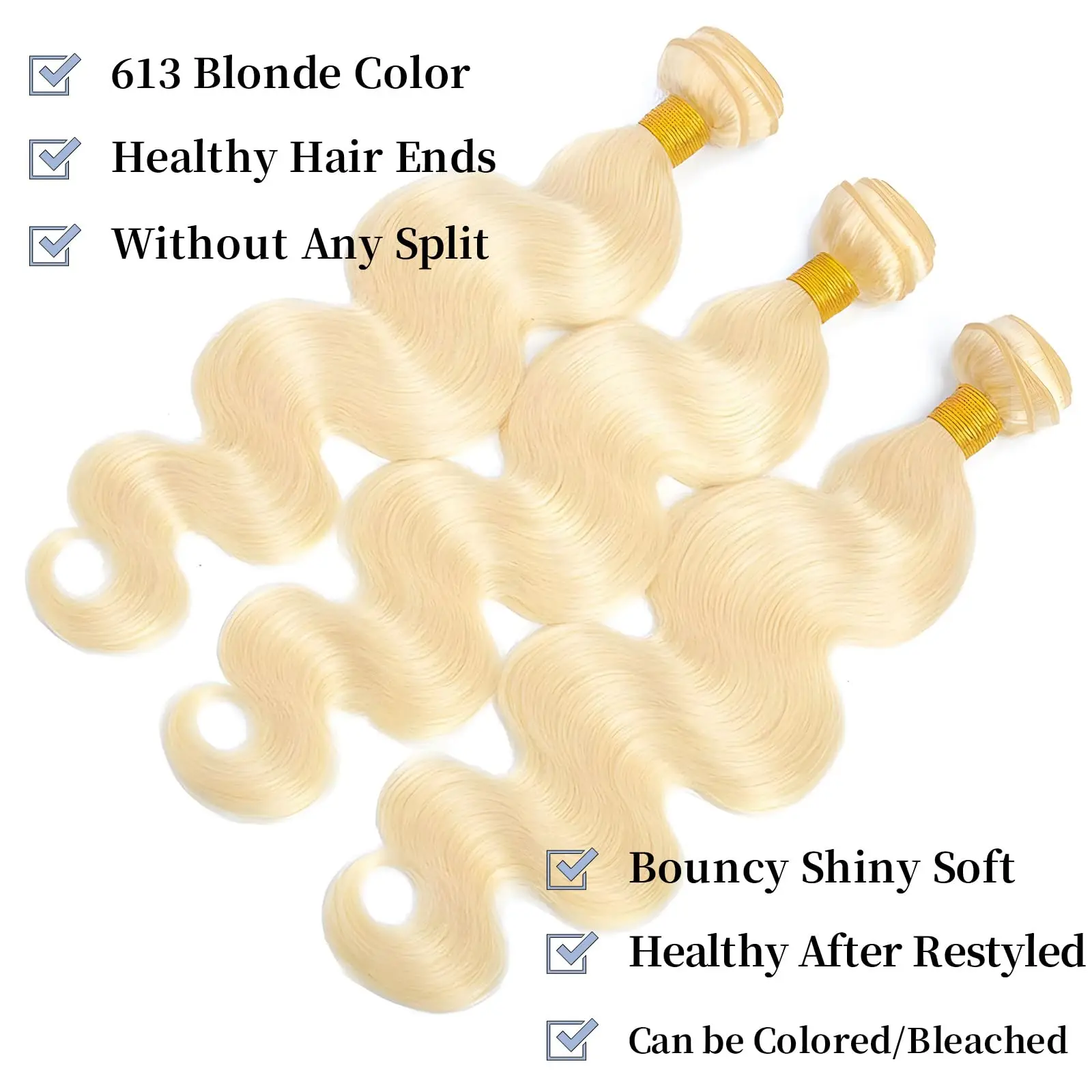 613 블론드 바디 웨이브 1 3 번들 인모 100% 무가공 12A 브라질리언 버진 인모 헤어 익스텐션 퀵 위브 번들 헤어