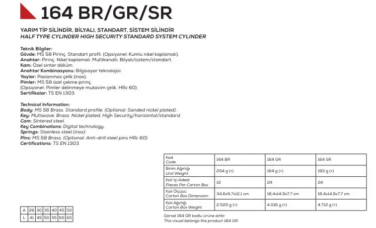 Standard Half Cylinder 41Mm Stainless Brass Nickel Plated