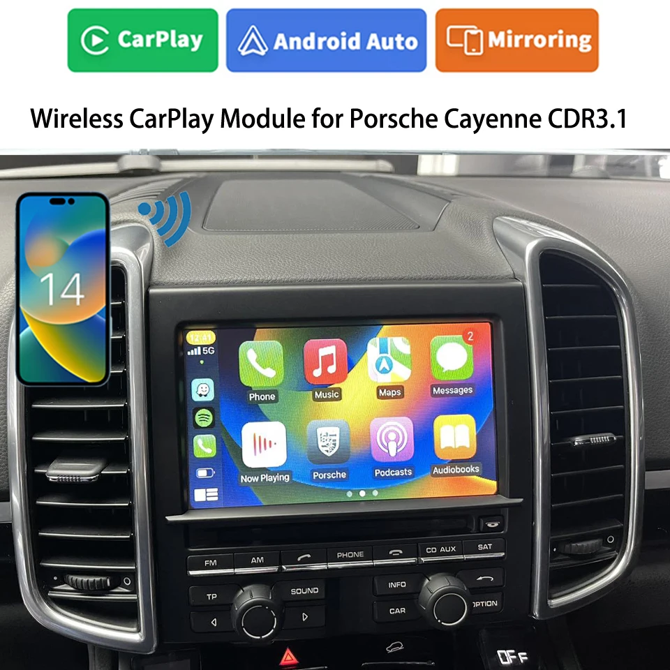 

Беспроводной комплект CarPlay, подходит для Porsche 911 Carrera Cayenne Boxster Panamera CDR 31 Car Play Android Auto Apple зеркальный интерфейс
