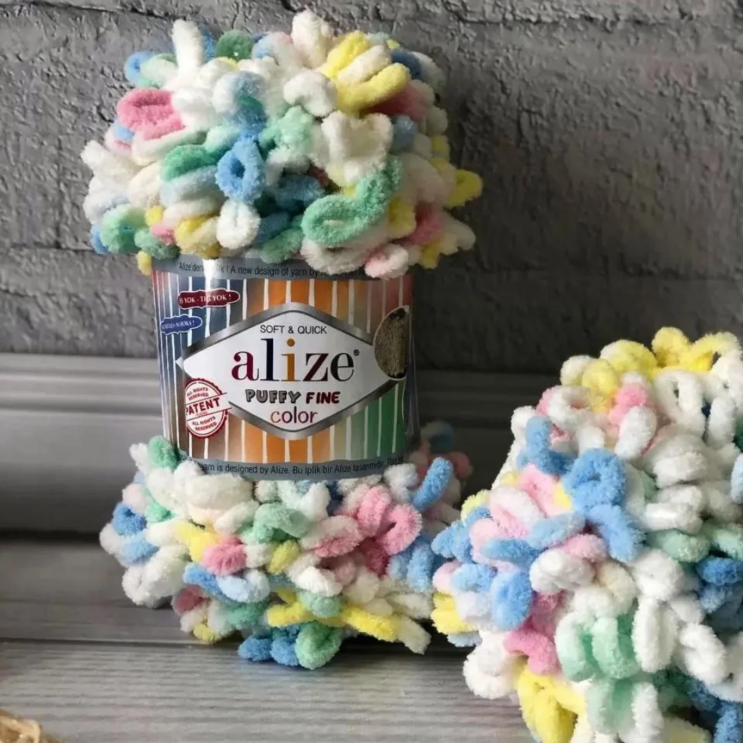 Alize Puffy Fine Color Soft Plush Colourful Finger Yarn for Knitting Amigurumi DIY Baby Knitwear Scarf Blanket Cardigan Beanie