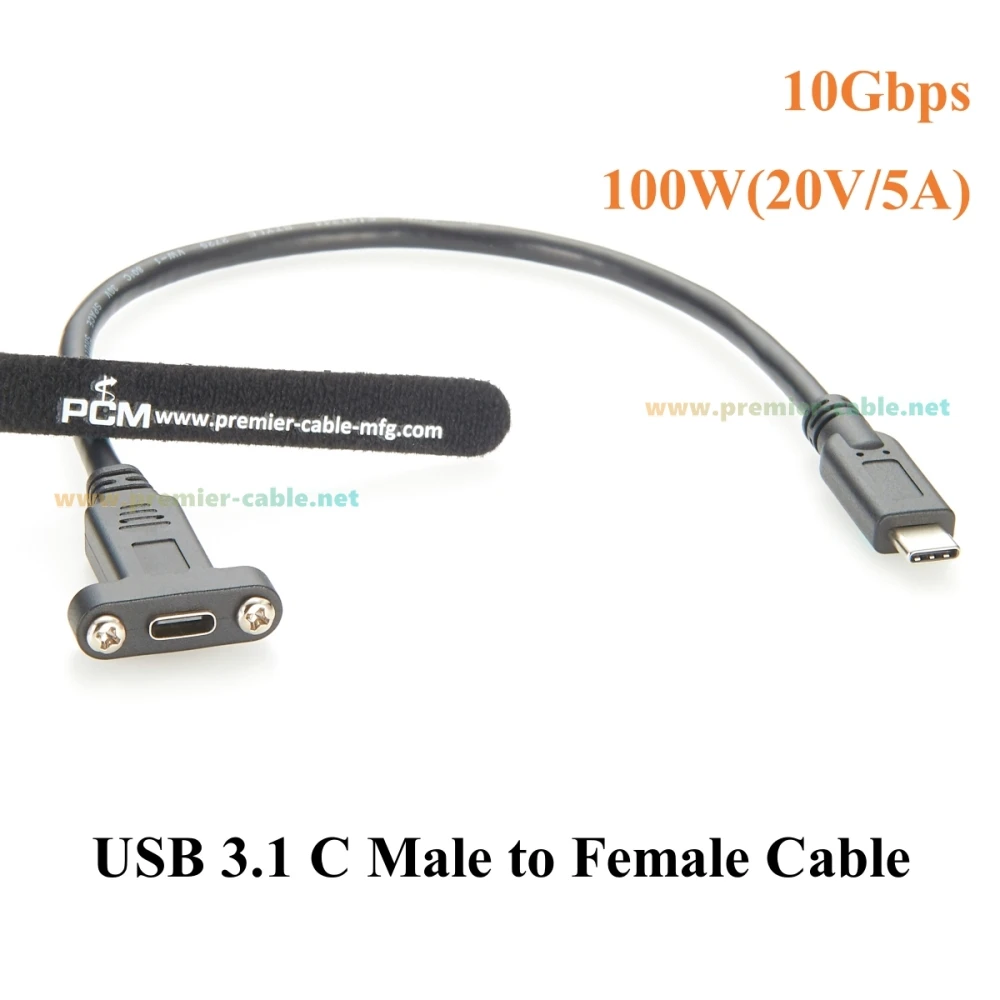 USB 3.1 Type C Screw Panel Mount Cable 10Gbps USB-C 3.1 Gen2 Male to Female Charging & Data Extension Cable for Laptop, Camera