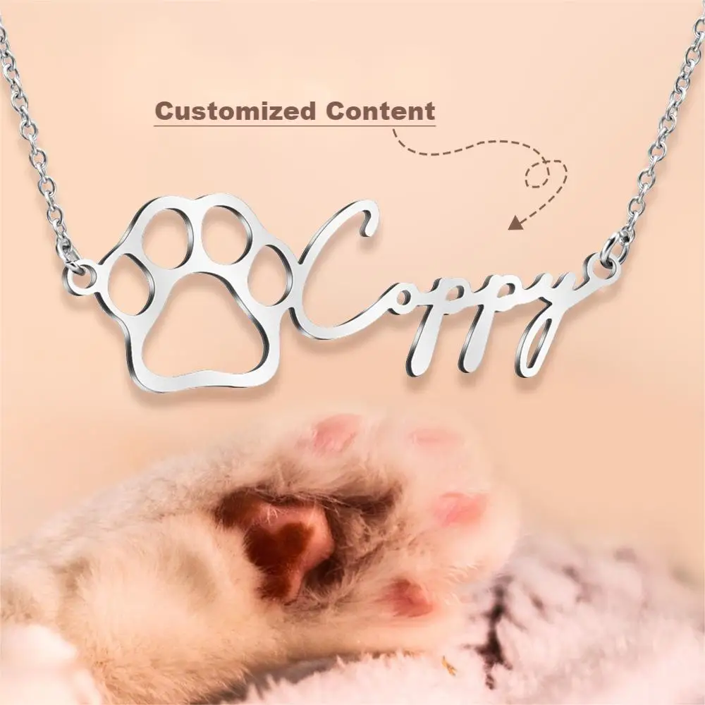 

HIBODY Name Custom Hollow Pet Foot Cutting Necklace Stainless Steel Name Valentine's Day To Send Girlfriend Collarbone Chain