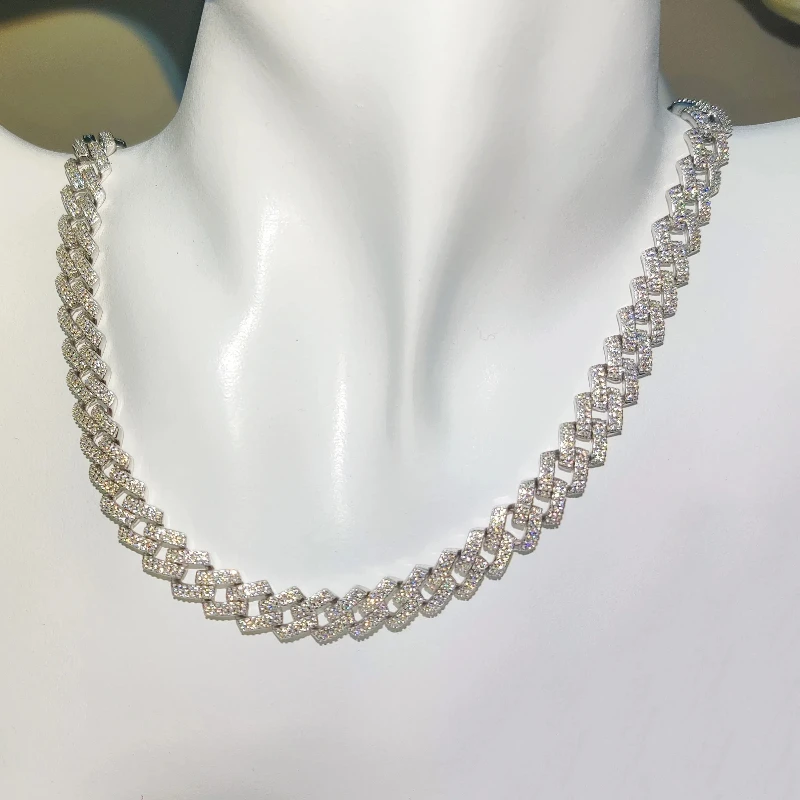 

Цепочка кубинского плетения с кубическим цирконием, 14 мм, 2 ряда, в стиле Майами, для рэперов, мужское ожерелье, хип-хоп украшение