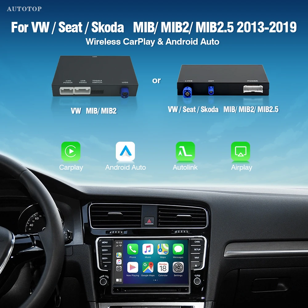 AUTOTOP – boîte de Module Carplay sans fil Android Auto, pour VW Golf 7 Polo Tiguan Passat Arteon Scirocco t-cross MIB MIB2 mib2.5