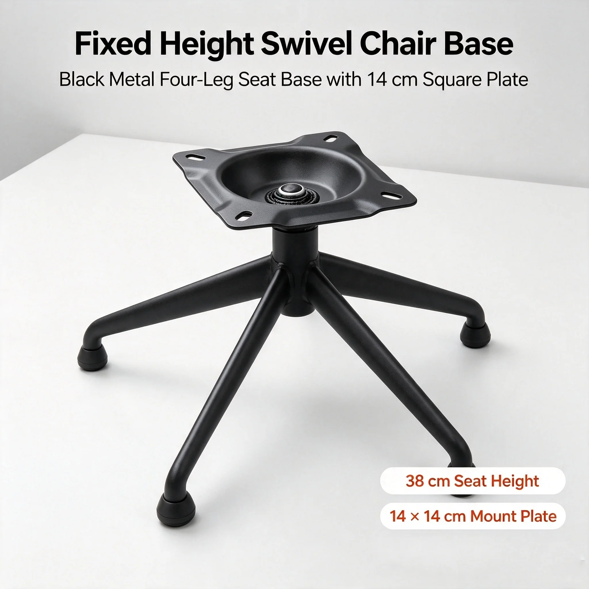 Fixed Height Swivel Seat Splayed Legs Four-Legged Swivel Chair Base Square Mounting Plate for Home Bedroom Office Replacemet