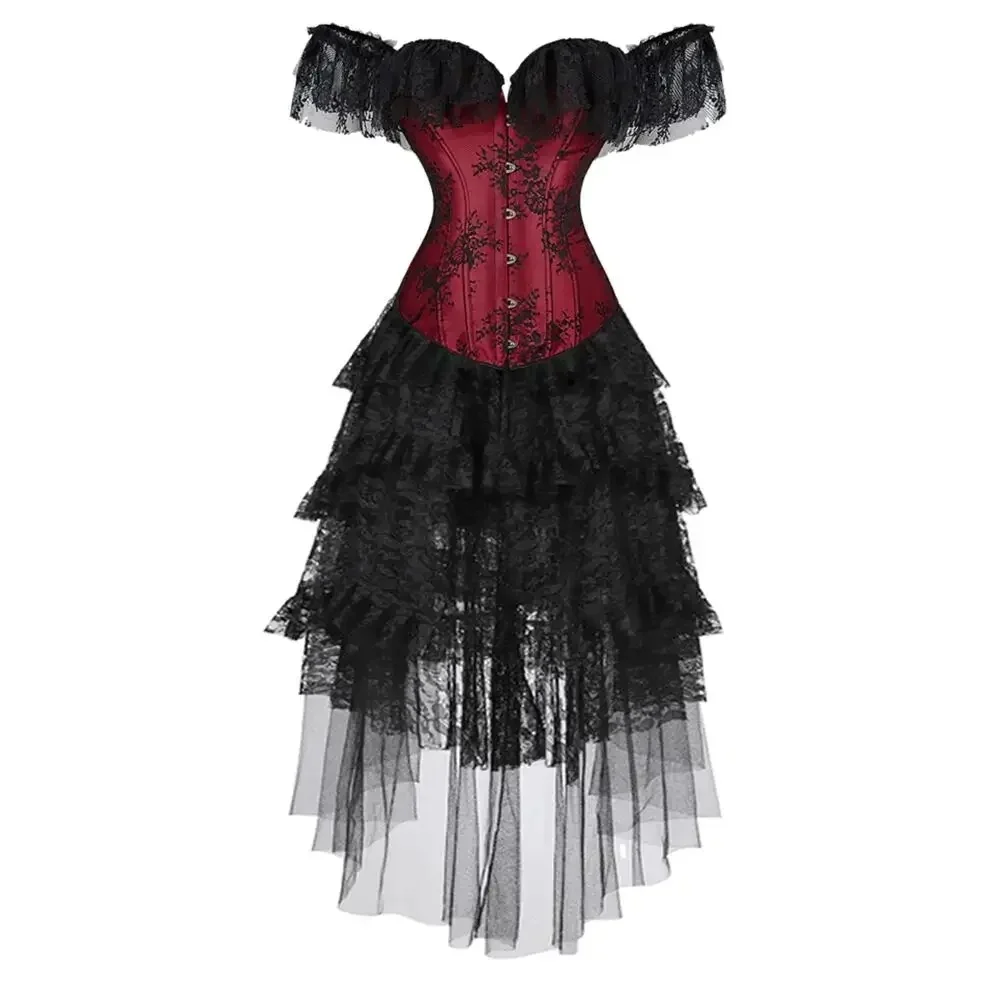 Gorset do sukienki Vintage elegancki gorset wiktoriański średniowieczny renesans zasznurować gorsety zestaw spódnic Plus rozmiar Halloween stroje damskie — zdjęcie 2