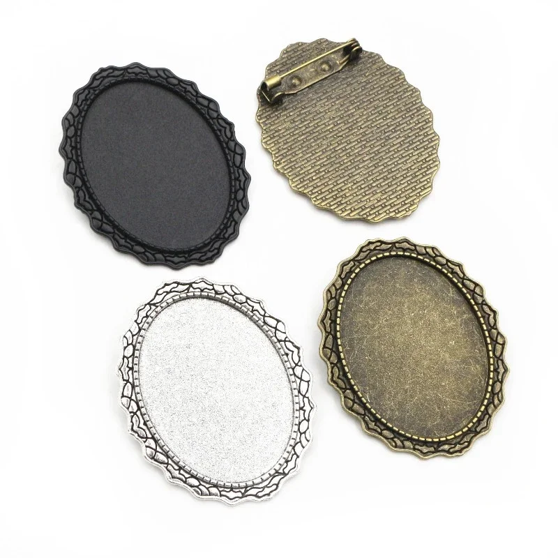 Nowa moda 5 sztuk 30x40mm rozmiar wewnętrzny antyczne posrebrzane brąz czarna broszka broszka kwiaty styl podstawa ustawienie wisiorek — zdjęcie 2