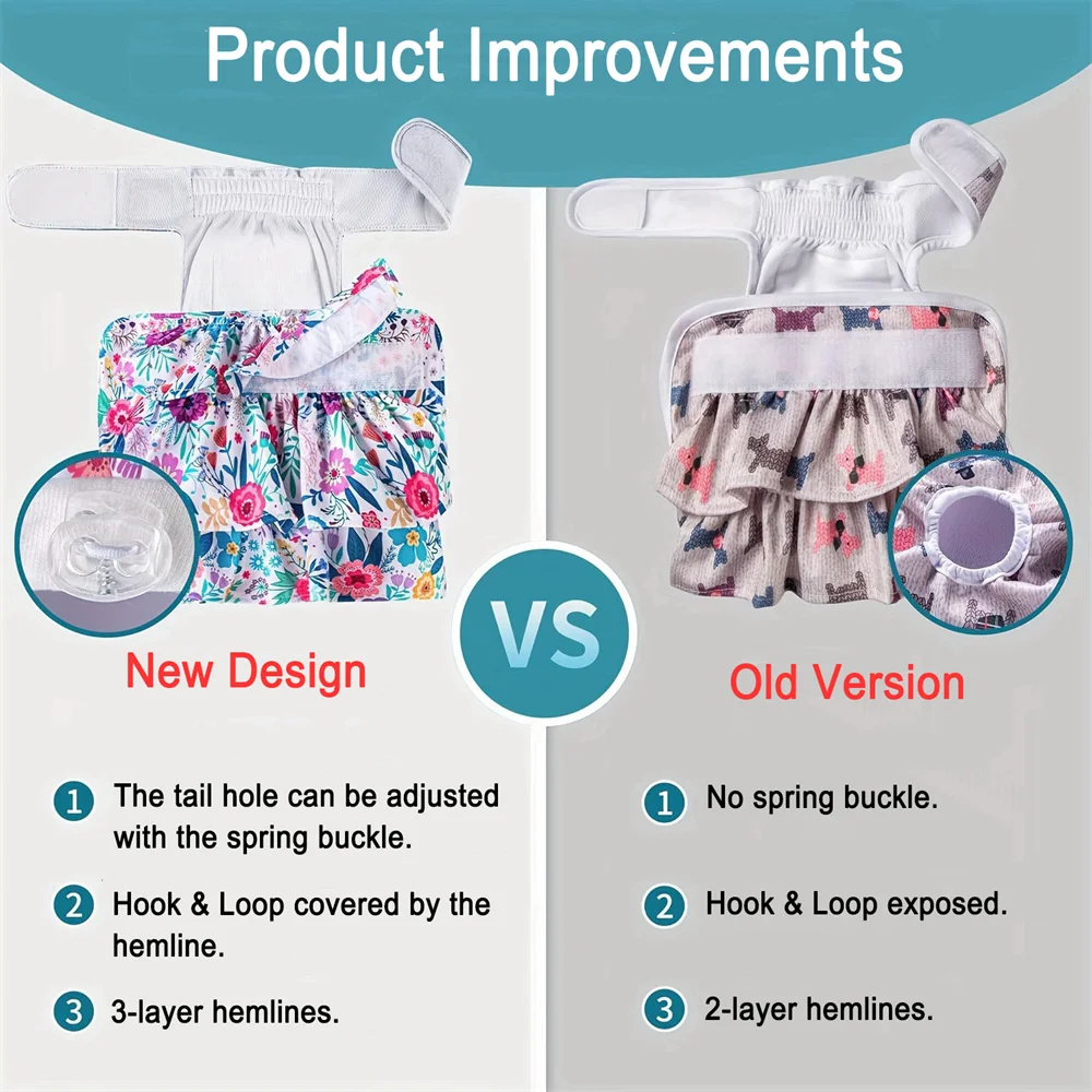 Washable Female Dog Diaper Physiological Pants Cute Printed Nappy Belly Wrap Reusable Short Underwear Diapers for Large Dogs