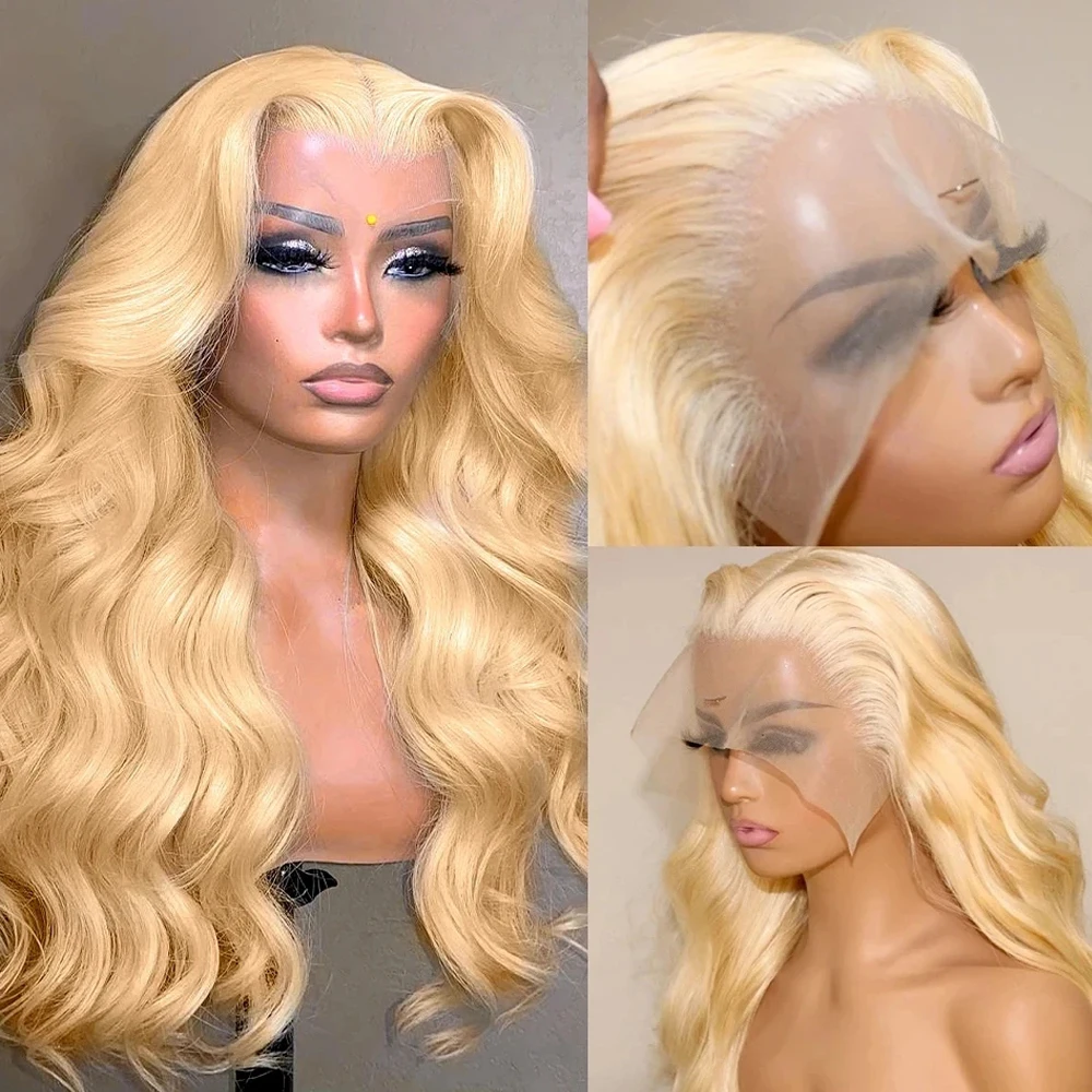 250 Density 13x6 Lace Front Human Hair Wigs 613 Honey Blonde Color Body Wave 30 34 Inch 13x4 Lace Frontal Wig For Women