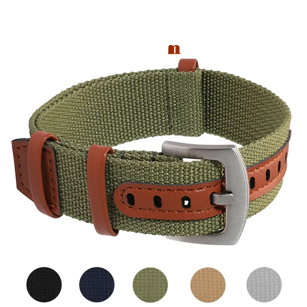 20mm 22mm Mode Nylon Patch Leder Uhren armband Nylon Canvas Uhr geflochtenes Armband weiches Armband