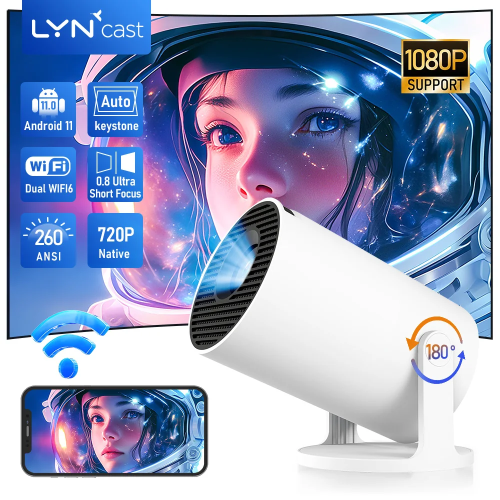 โปรเจคเตอร์ LnyCast รุ่น X1BQ ความละเอียด 4K ระบบปฏิบัติการ Android 11 ความสว่าง 8000 ลูเมนส์ รองรับ WiFi 6 คู่ บลูทูธ 5.4 สำหรับใช้งานกลางแจ้ง ความละเอียด 1080P และ 1280*720P ความสว่าง 290ANSI เหมาะสำหรับโฮมเธียเตอร์แบบพกพา