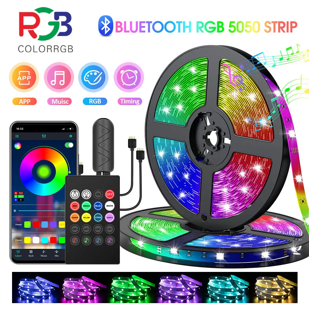 LED Strip Light, RGB 5050 Lights,  Music Sync Color Changing, Built-in Mic, App Controlled LED Lights Rope Lights 5M 10M 20M