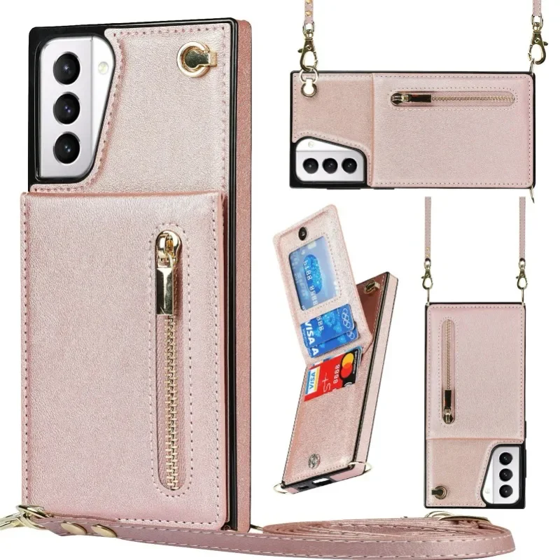 Portemonnee-hoesje met rits voor Samsung Galaxy S21 S23 FE S22 S24 S25 S26 Plus Note 20 Ultra, met kaarthouder, koord en crossbody leren hoes - afbeelding 2